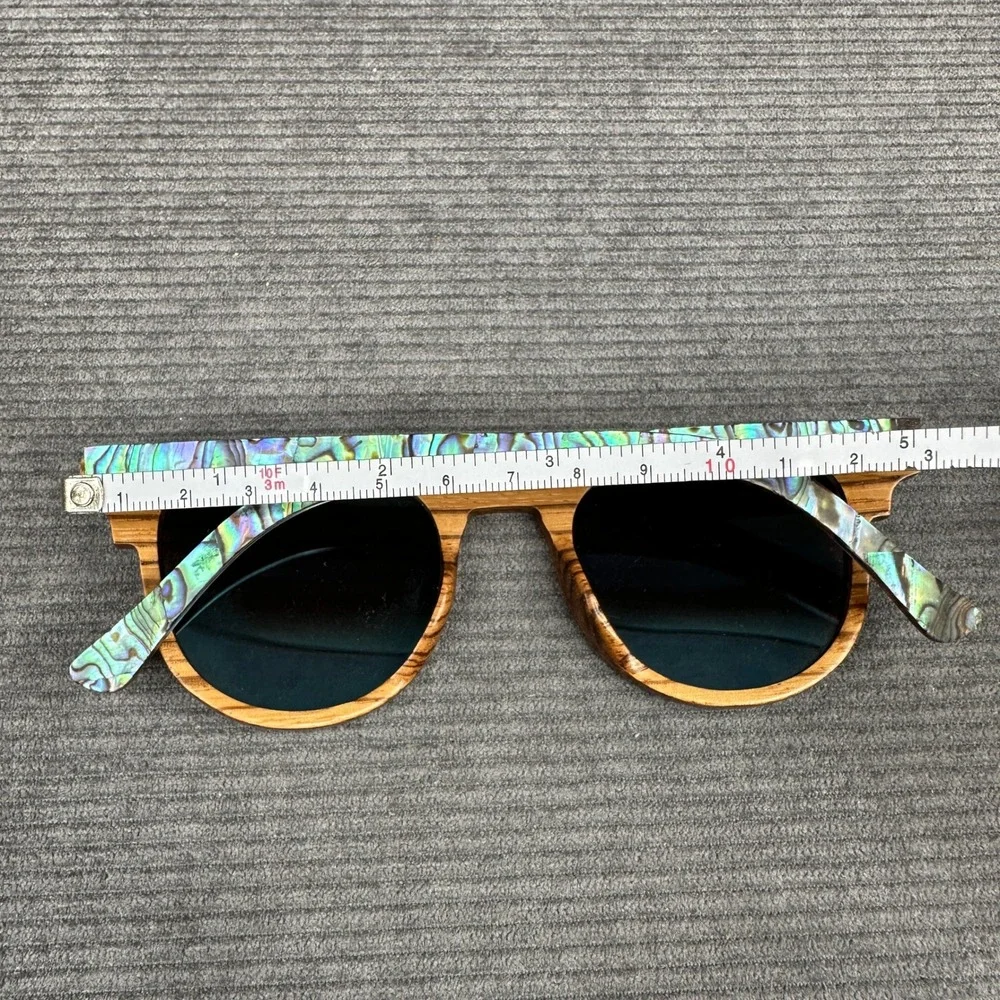 Soul California Wood Abalone Shell Sunglasses Blue Mirrored Lens Boho Wayfarer